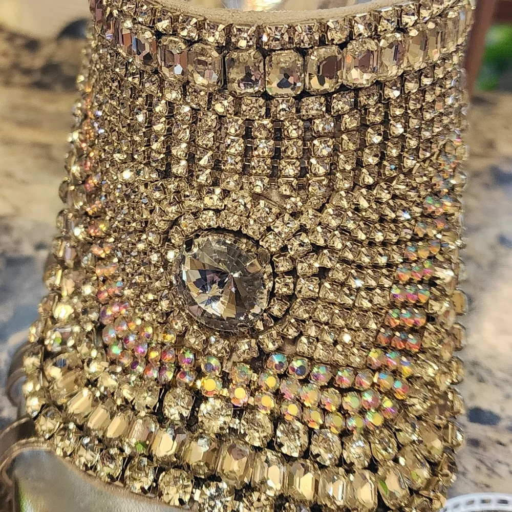 Azalea Wang Grizzled Rhinestone Ankle Cuff Sandal **Missing Stones Shown**As Is* - Picture 3 of 7